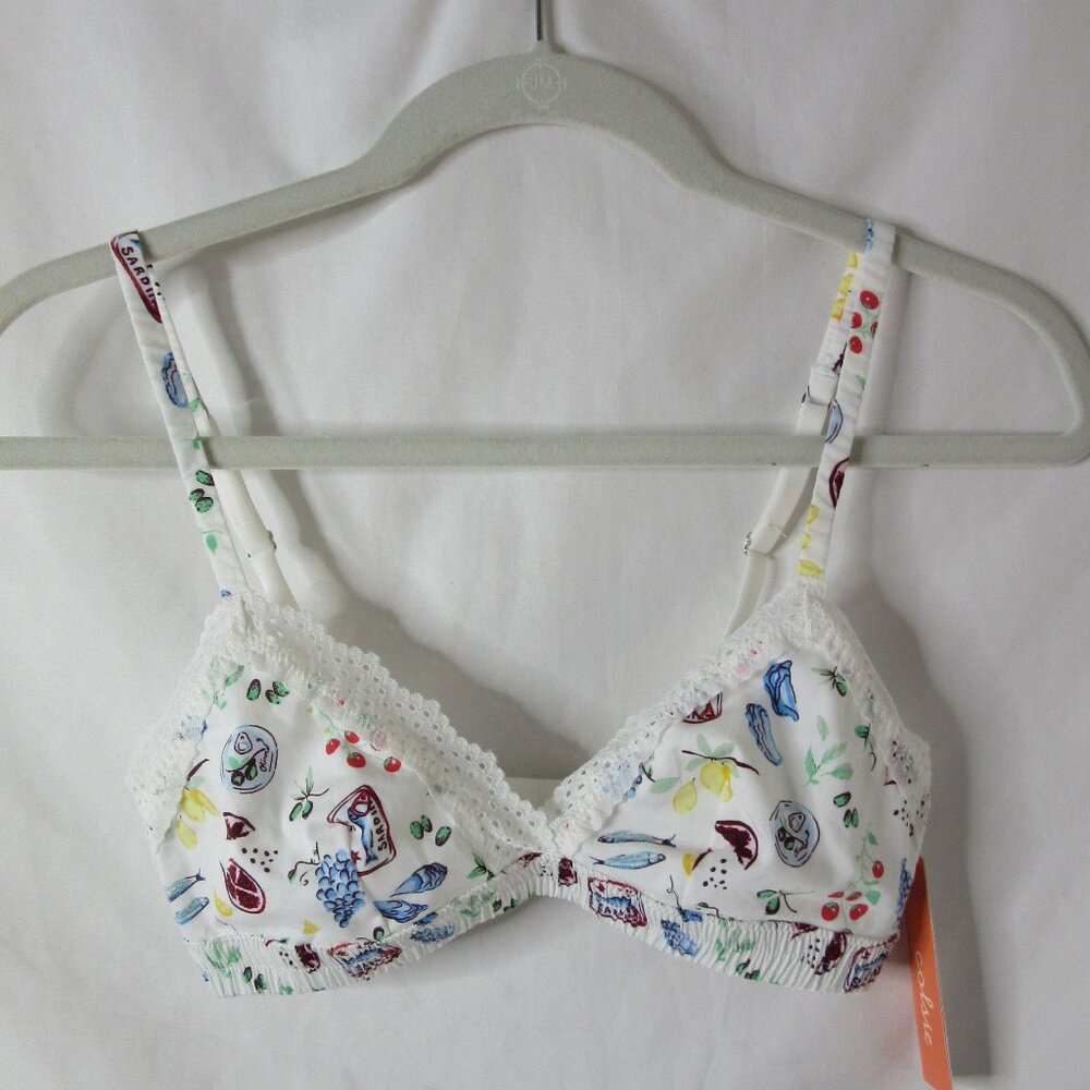 Colsie Bralette Top White Fruit Cotton Lace Trim Size Small NWT